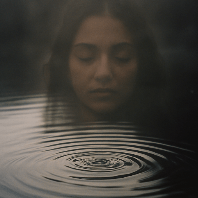 portrait d'une femme se baignant dans l'eau, lors d'une séance de constellation familiale et systémique en groupe et human design à Morges, près de Lausane, dans le canton de Vaud en Suisse romande