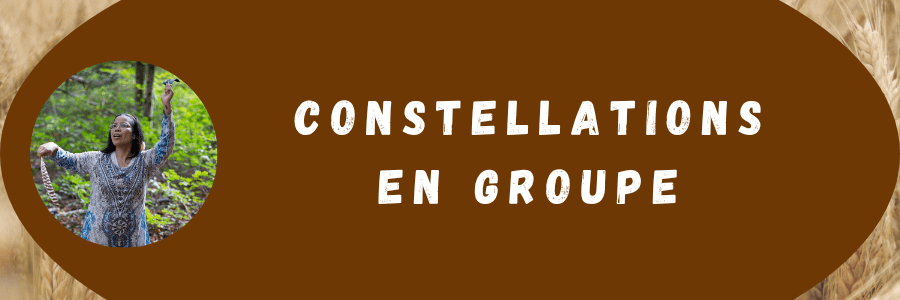 image de titre portant l'inscription "constellations en groupe", montrant une thérapeute en constellations familiales et systémiques de Lausanne (Vaud, Suisse romande)